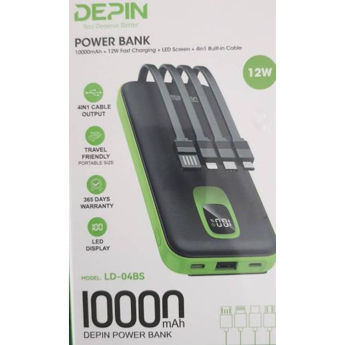 Power Bank DEPIN LD-06BS 30000mAh avec 4 Câbles Intégrés