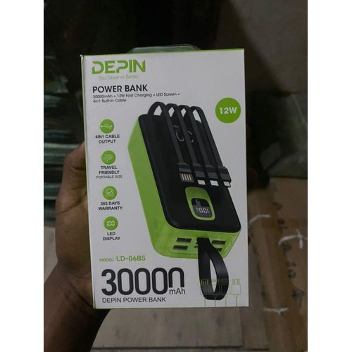 Power Bank DEPIN LD-06BS 30000mAh avec 4 Câbles Intégrés
