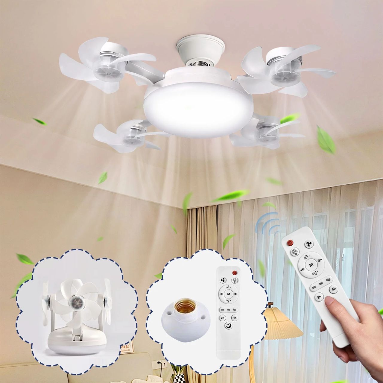 Ventilateur Plafonnier LED Pliable 4-en-1